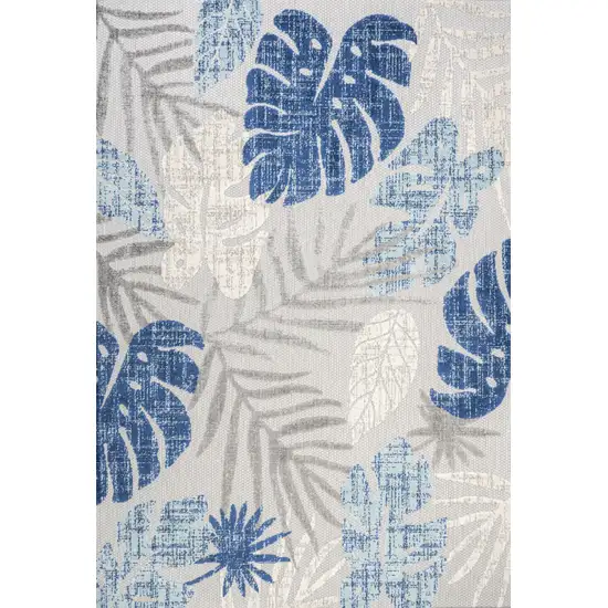 Light Gray And Navy Blue Floral Indoor Outdoor Area Rug Photo 2
