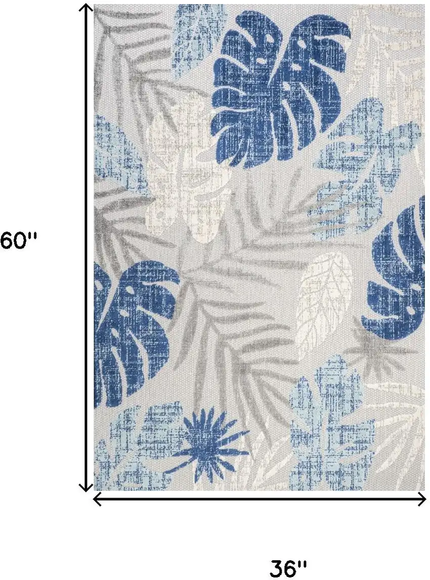 Light Gray And Navy Blue Floral Indoor Outdoor Area Rug Photo 3