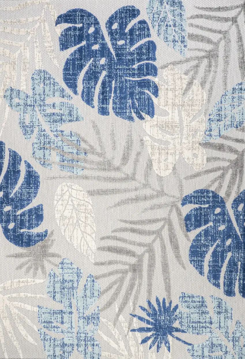 Light Gray And Navy Blue Floral Indoor Outdoor Area Rug Photo 4