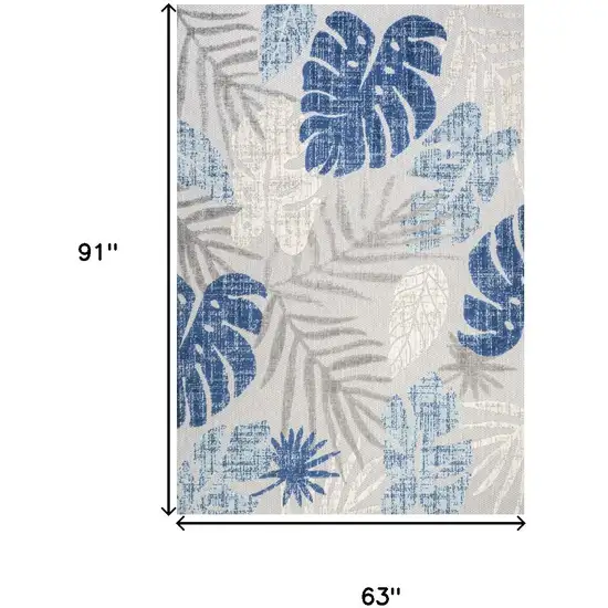 Light Gray And Navy Blue Floral Indoor Outdoor Area Rug Photo 3