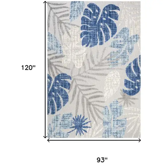 Light Gray And Navy Blue Floral Indoor Outdoor Area Rug Photo 3