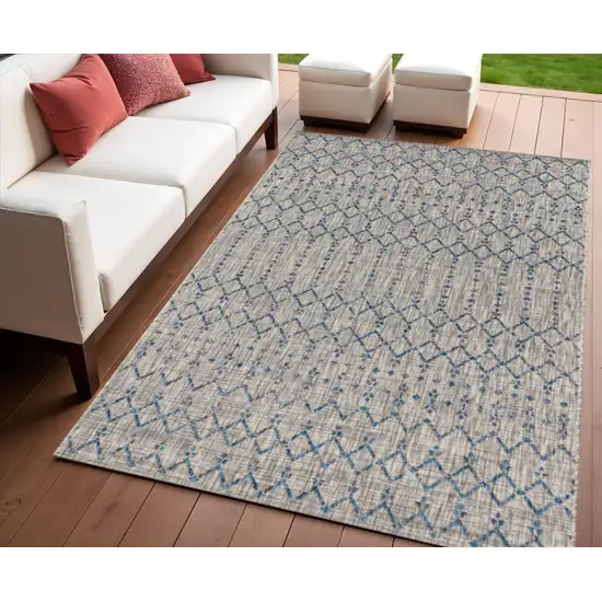 Light Gray And Navy Blue Trellis Indoor Outdoor Area Rug Photo 1