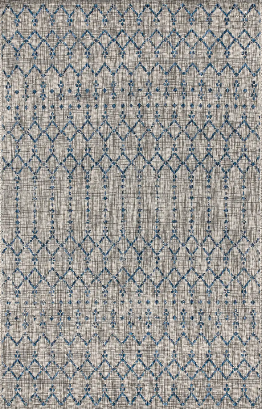 Light Gray And Navy Blue Trellis Indoor Outdoor Area Rug Photo 1