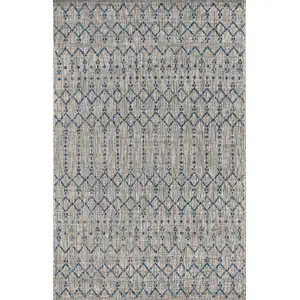 Photo of Light Gray And Navy Blue Trellis Indoor Outdoor Area Rug