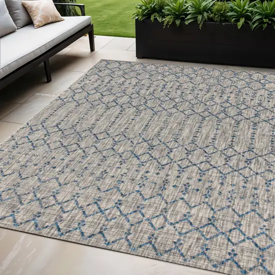 Light Gray And Navy Blue Trellis Indoor Outdoor Area Rug Photo 1