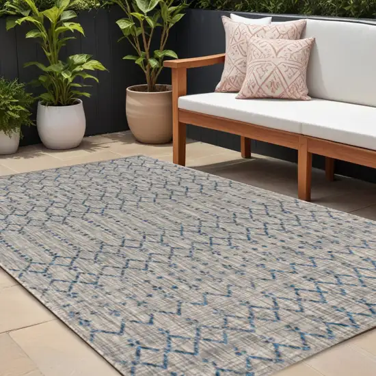 Light Gray And Navy Blue Trellis Indoor Outdoor Area Rug Photo 1