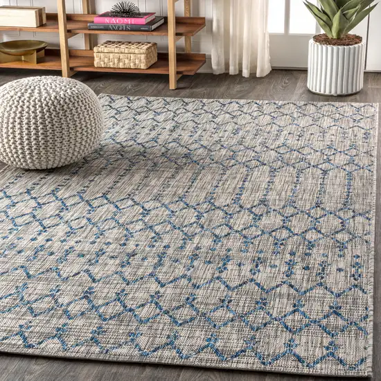 Light Gray And Navy Blue Trellis Indoor Outdoor Area Rug Photo 6
