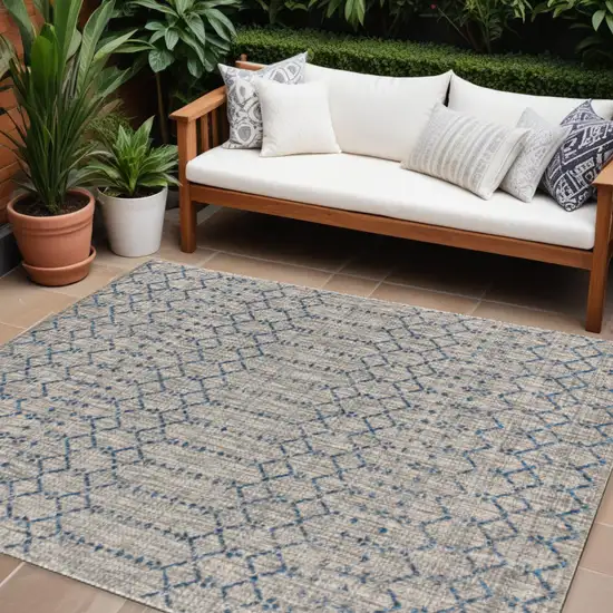 Light Gray And Navy Blue Trellis Indoor Outdoor Area Rug Photo 1