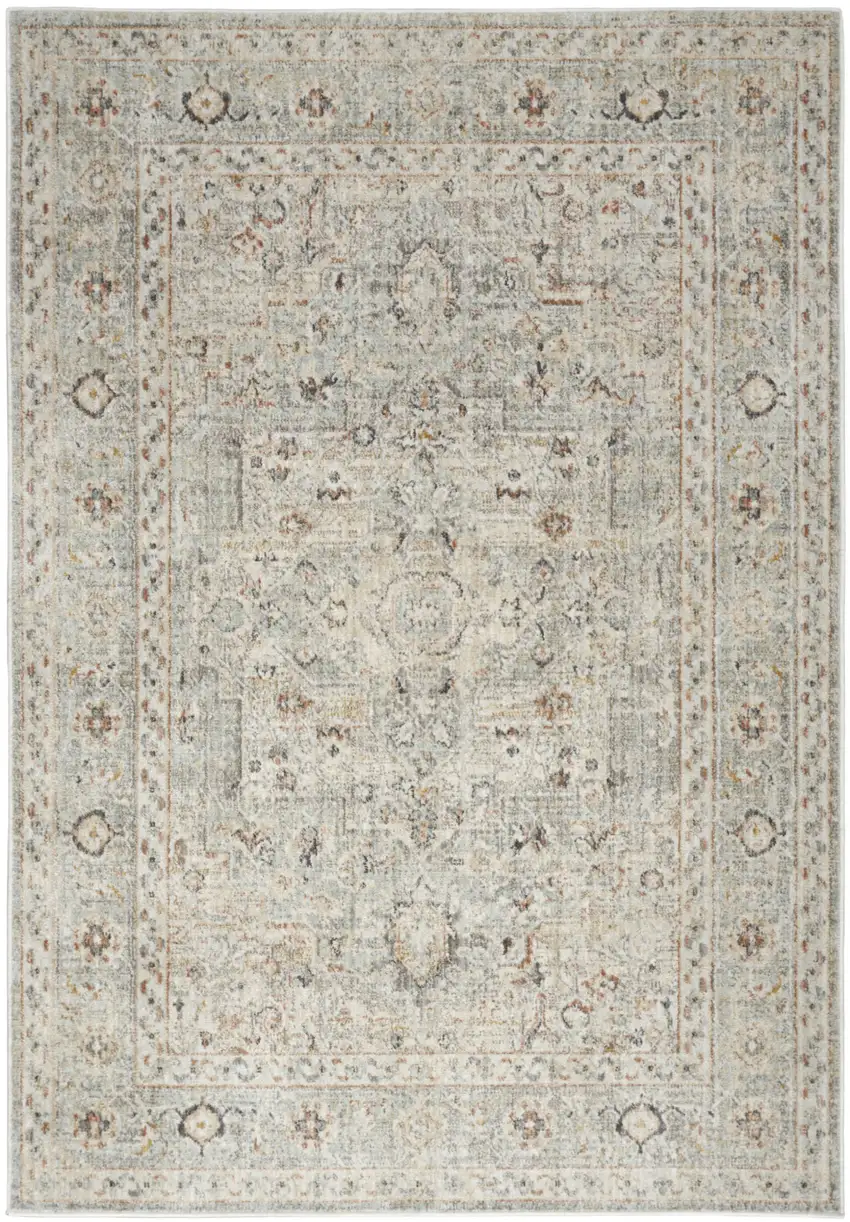 Light Gray Black And Yellow Floral Distressed Area Rug Photo 8