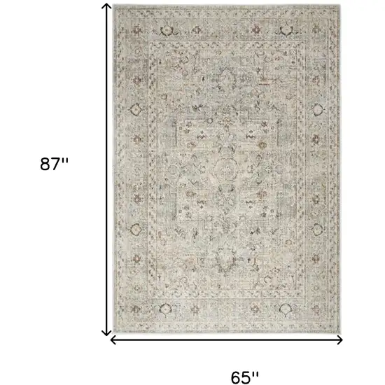 Light Gray Black And Yellow Floral Distressed Area Rug Photo 3