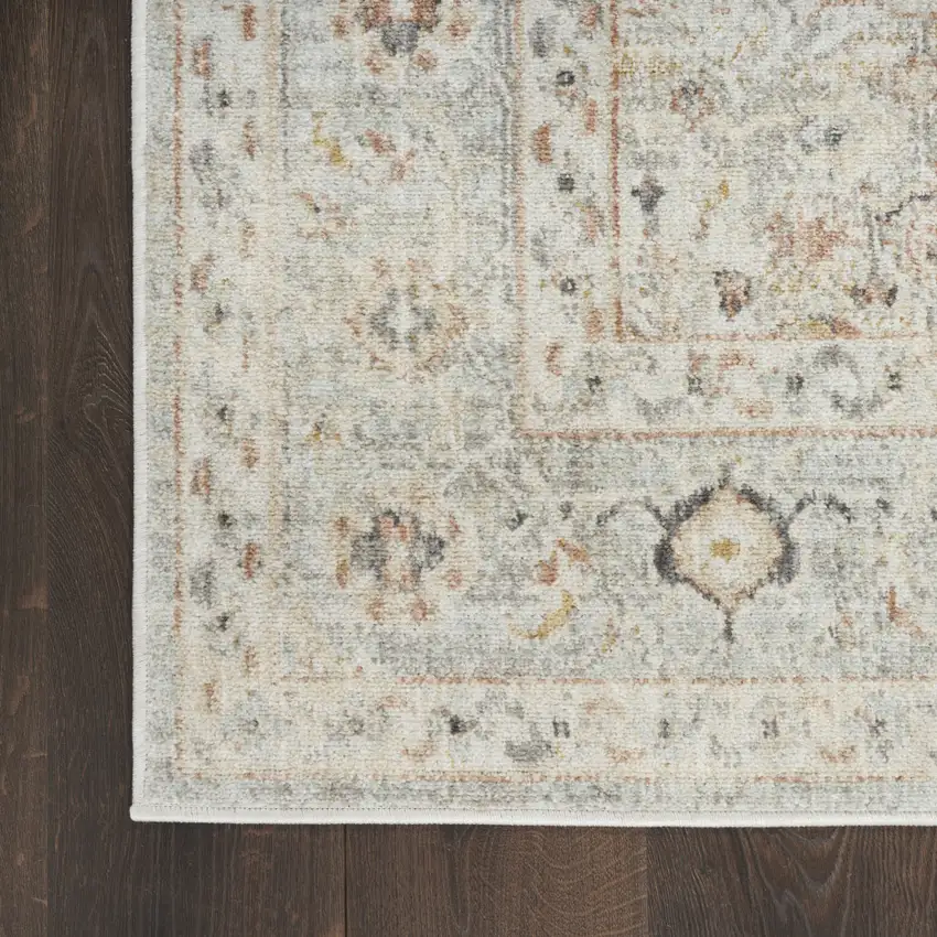 Light Gray Black And Yellow Floral Distressed Area Rug Photo 9