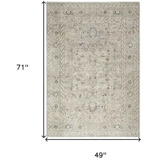 Light Gray Black And Yellow Floral Distressed Area Rug Photo 3