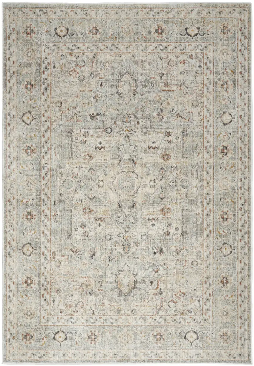 Light Gray Black And Yellow Floral Distressed Area Rug Photo 8