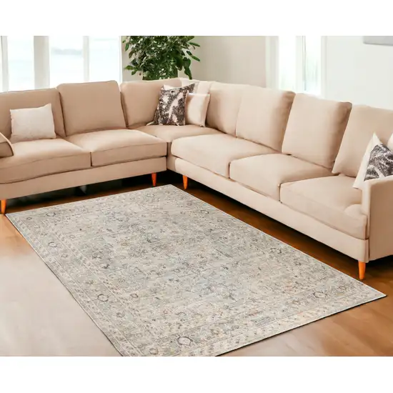 Light Gray Black And Yellow Floral Distressed Area Rug Photo 1