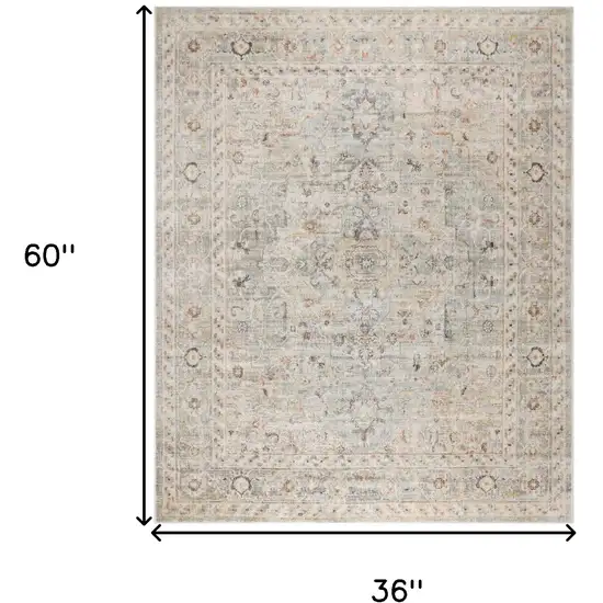 Light Gray Black And Yellow Floral Distressed Area Rug Photo 3