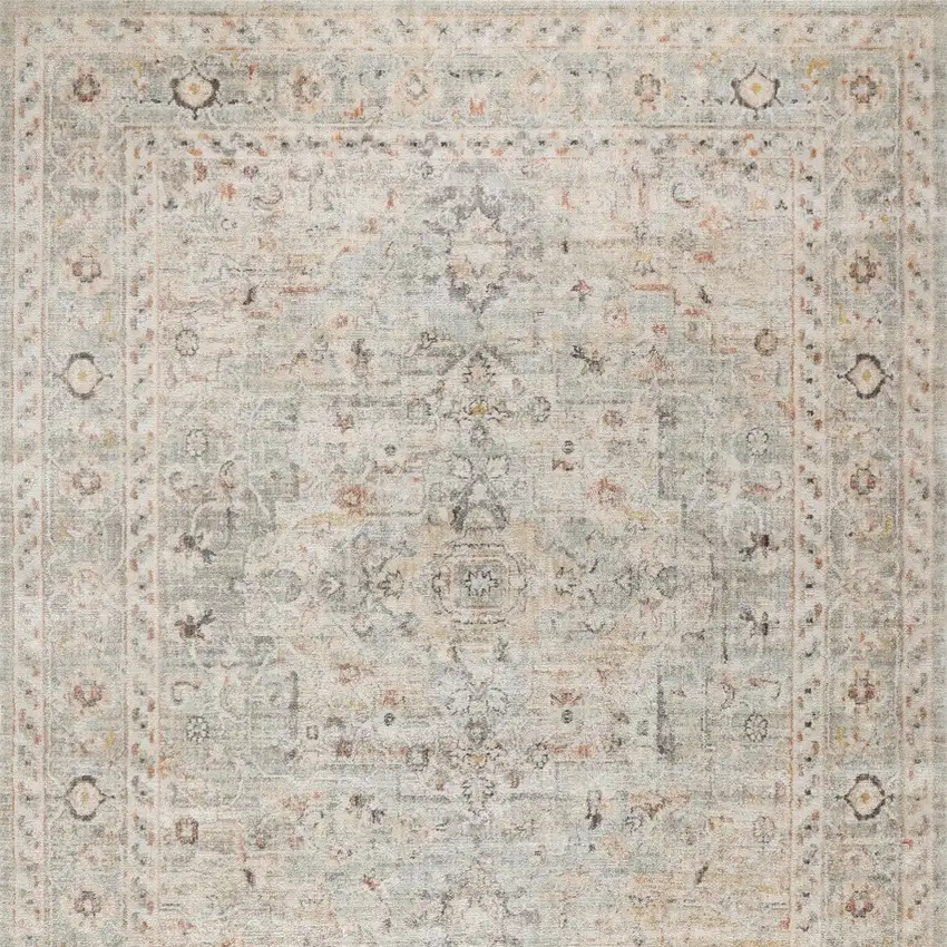 Light Gray Black And Yellow Floral Distressed Area Rug Photo 9