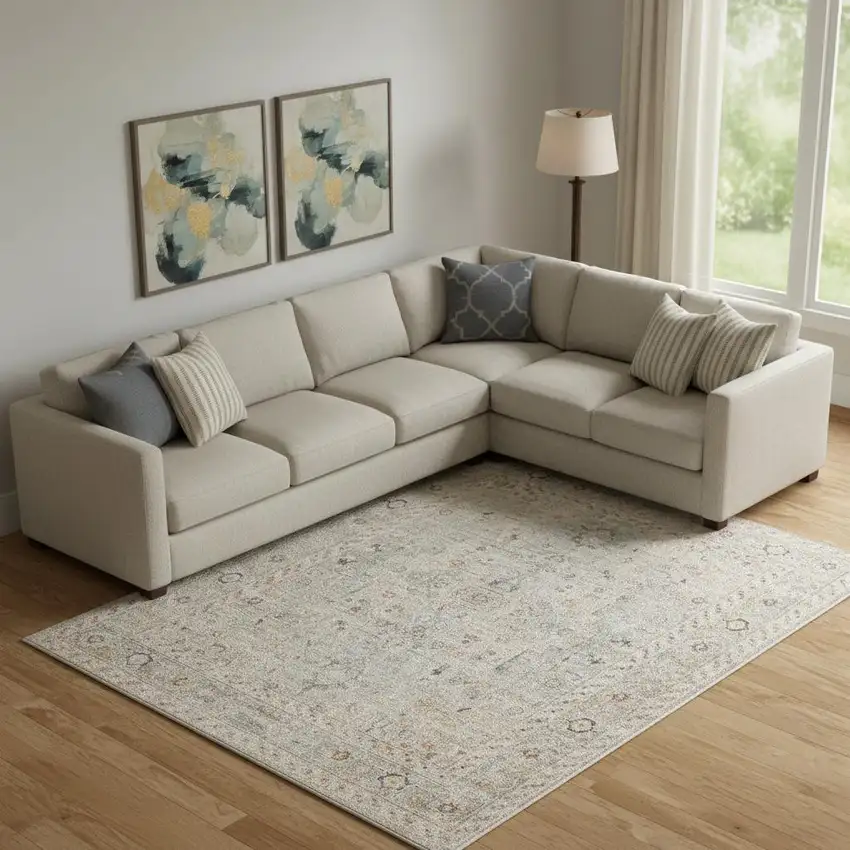 Light Gray Black And Yellow Floral Distressed Area Rug Photo 1