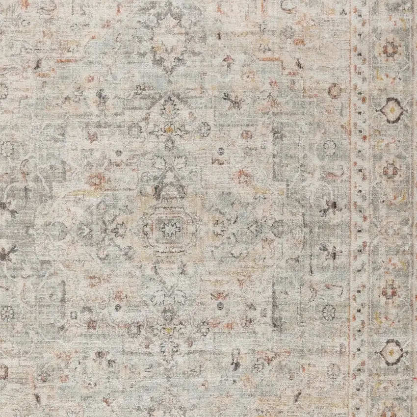 Light Gray Black And Yellow Floral Distressed Area Rug Photo 9