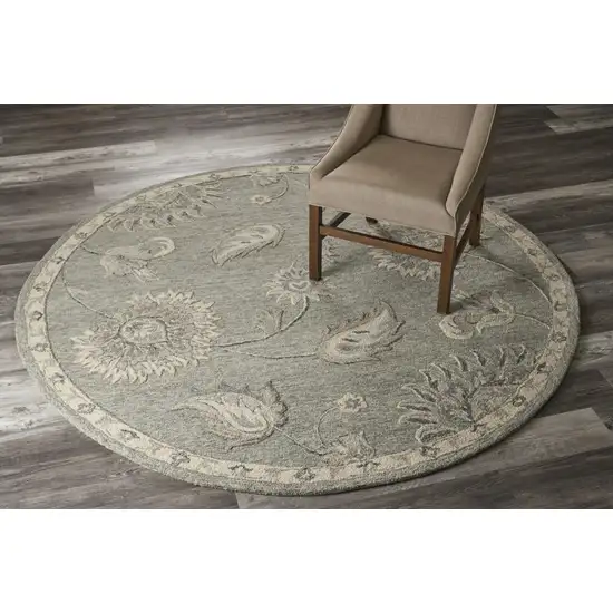 5' Gray Round Wool Hand Tufted Area Rug Photo 5