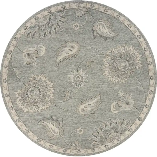 5' Gray Round Wool Hand Tufted Area Rug Photo 1