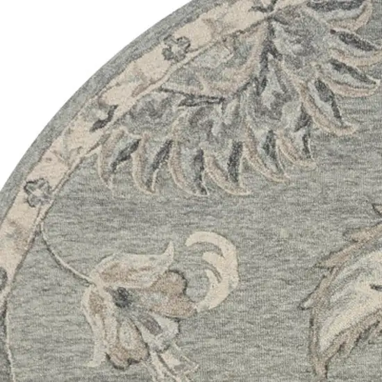 5' Gray Round Wool Hand Tufted Area Rug Photo 3