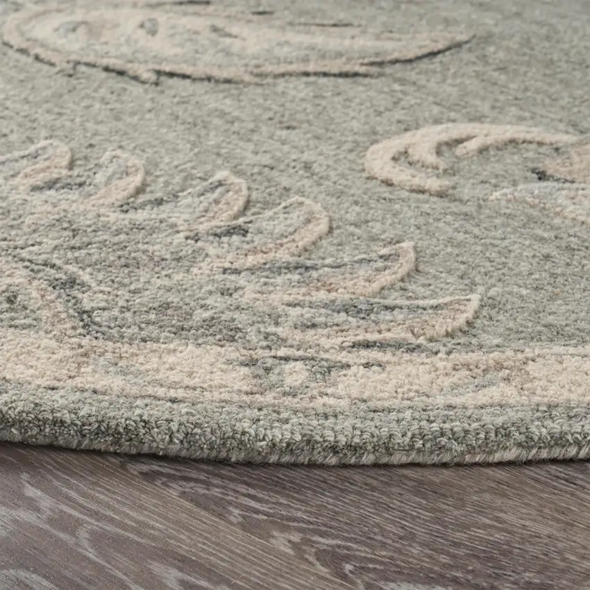 5' Gray Round Wool Hand Tufted Area Rug Photo 9