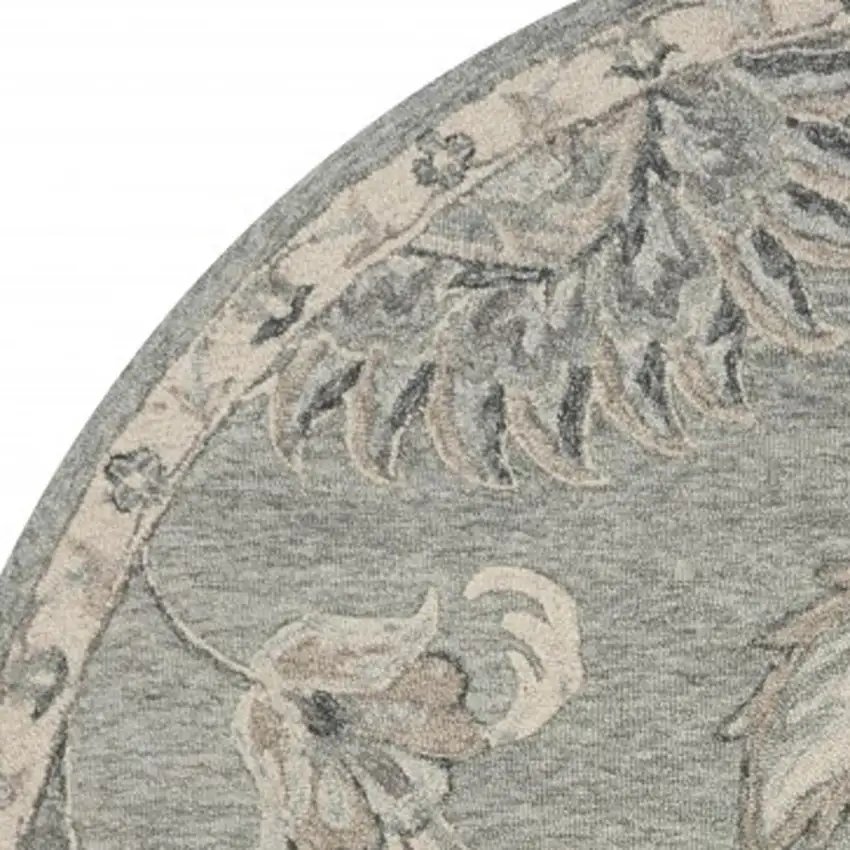 5' Gray Round Wool Hand Tufted Area Rug Photo 4