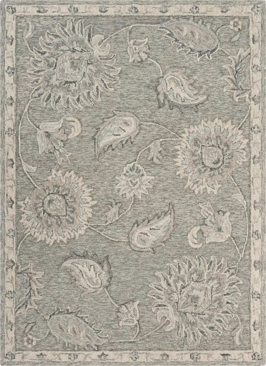 Light Gray Floral Area Rug Photo 1