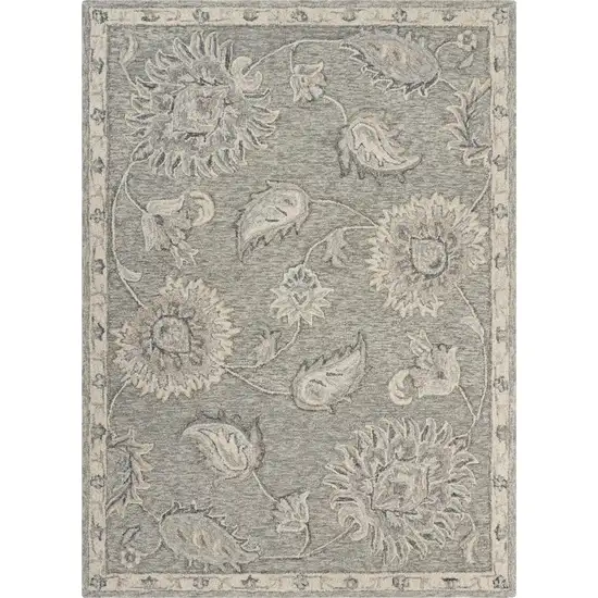 Light Gray Floral Area Rug Photo 1