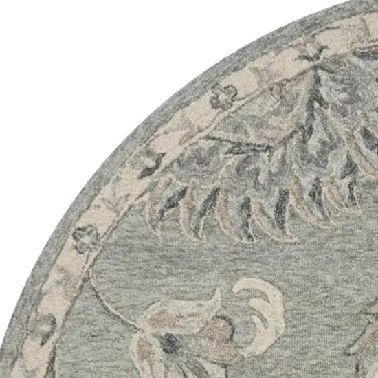 7' Gray Round Wool Hand Tufted Area Rug Photo 3