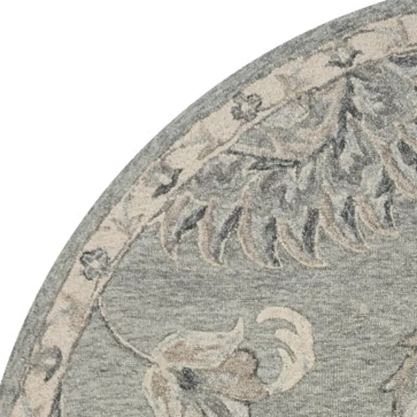 7' Gray Round Wool Hand Tufted Area Rug Photo 3