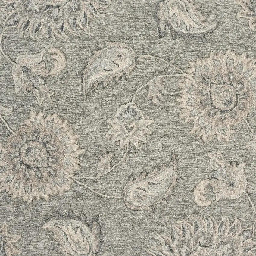 7' Gray Round Wool Hand Tufted Area Rug Photo 9