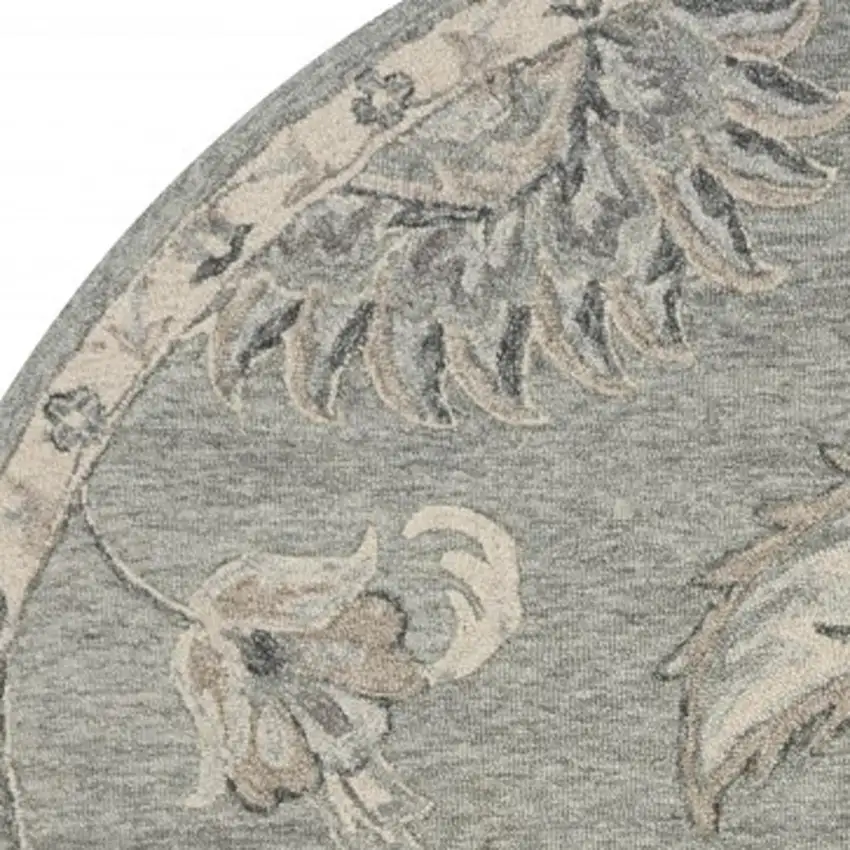 7' Gray Round Wool Hand Tufted Area Rug Photo 3