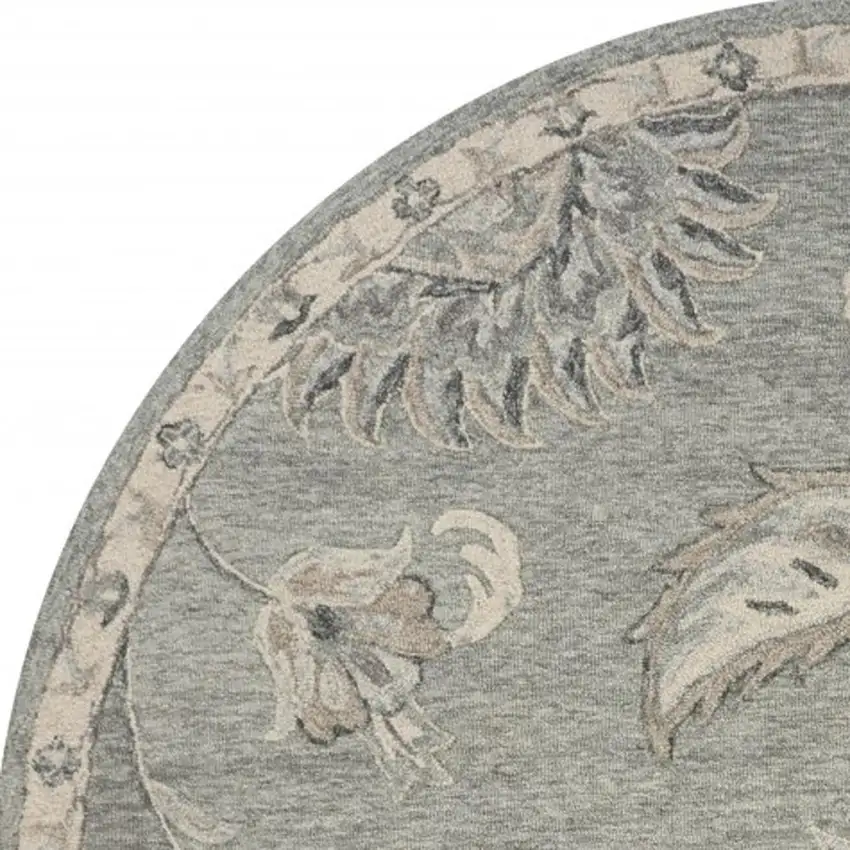 7' Gray Round Wool Hand Tufted Area Rug Photo 4