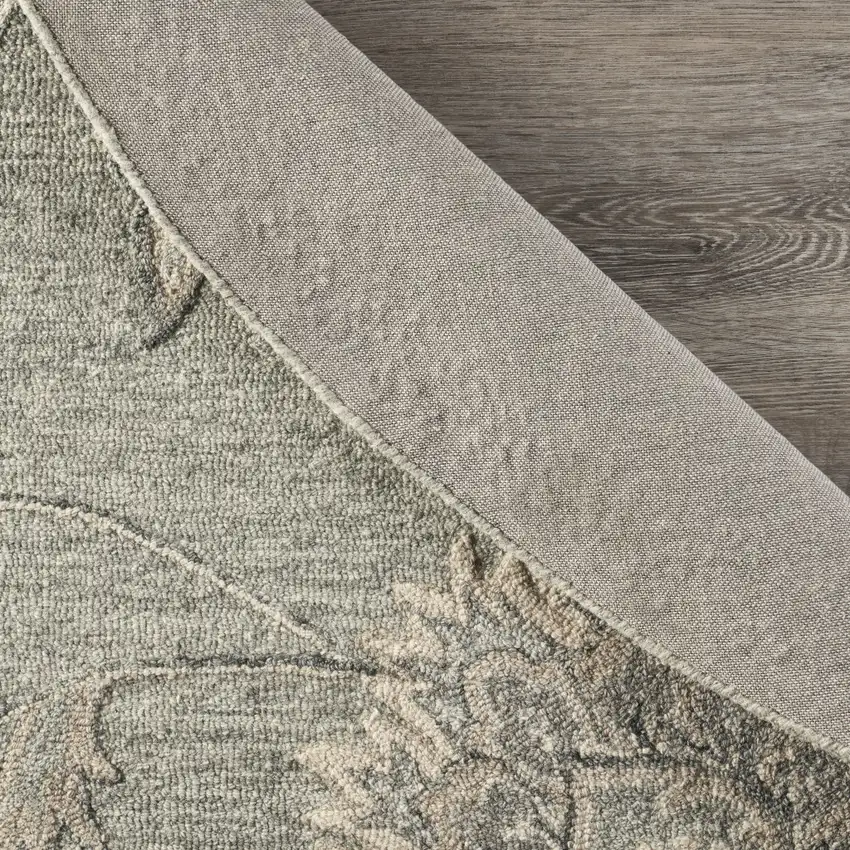 7' Gray Round Wool Hand Tufted Area Rug Photo 9