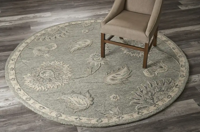 7' Gray Round Wool Hand Tufted Area Rug Photo 5