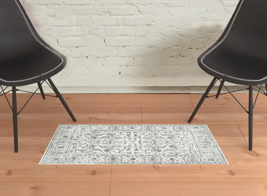 Light Gray Floral Power Loom Area Rug With Fringe Photo 2