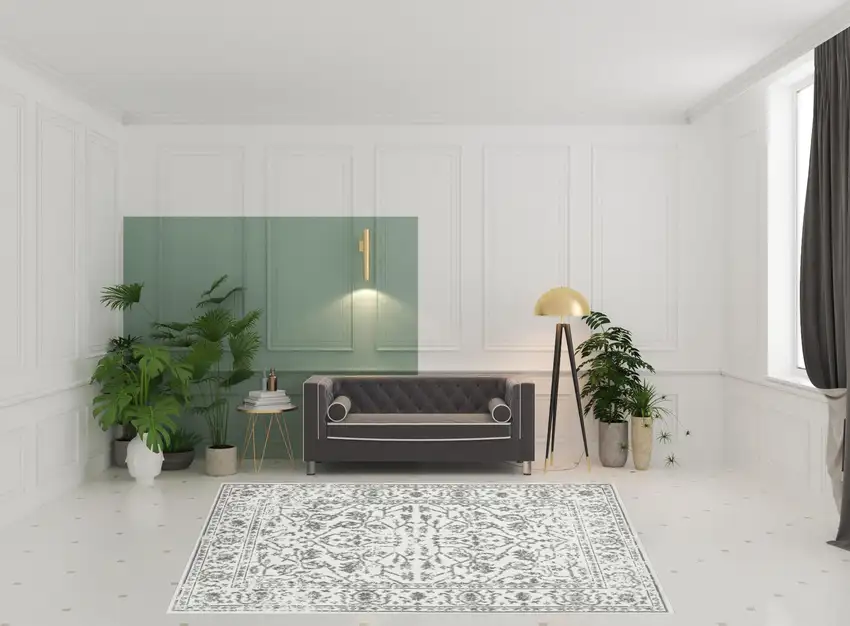 Light Gray Floral Power Loom Area Rug With Fringe Photo 2