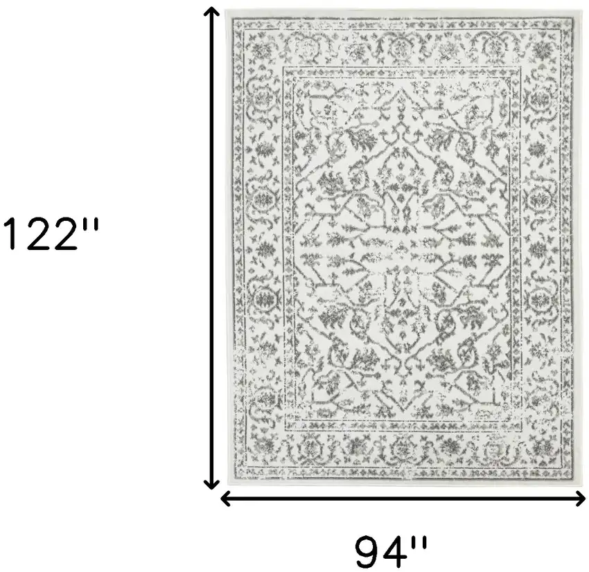 Light Gray Floral Power Loom Area Rug With Fringe Photo 6