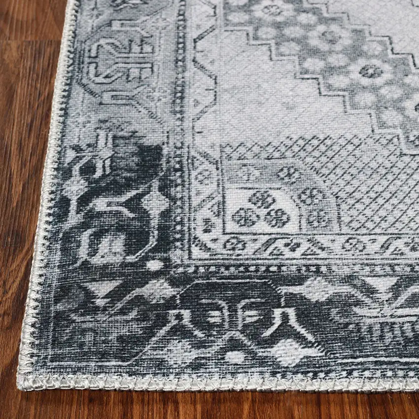 Light Gray And Charcoal Geometric Distressed Area Rug Photo 4