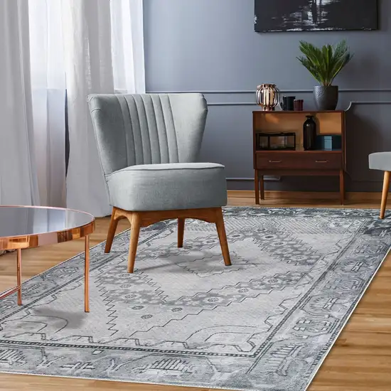 Light Gray And Charcoal Geometric Distressed Area Rug Photo 8
