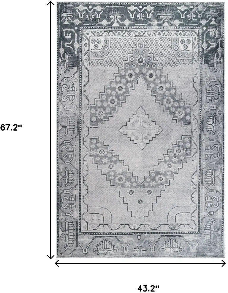 Light Gray Geometric Power Loom Distressed Stain Resistant Non Skid Area Rug Photo 3