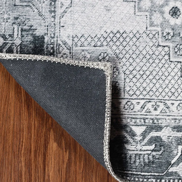 Light Gray Geometric Power Loom Distressed Stain Resistant Non Skid Area Rug Photo 3