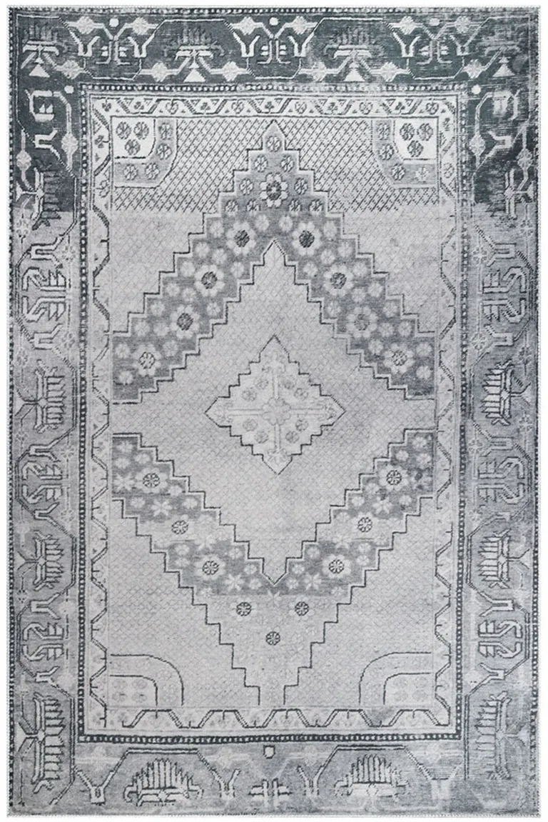 Light Gray Geometric Power Loom Distressed Stain Resistant Non Skid Area Rug Photo 2