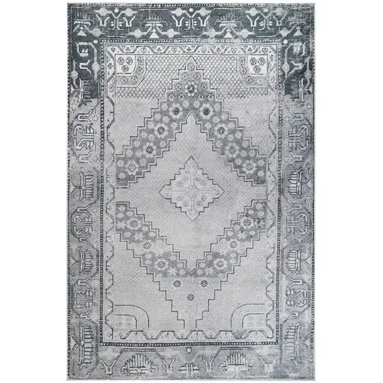 Light Gray And Charcoal Geometric Distressed Area Rug Photo 2