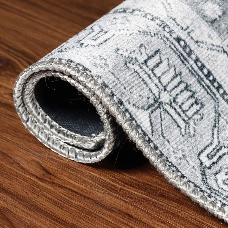 Light Gray Geometric Power Loom Distressed Stain Resistant Non Skid Area Rug Photo 4