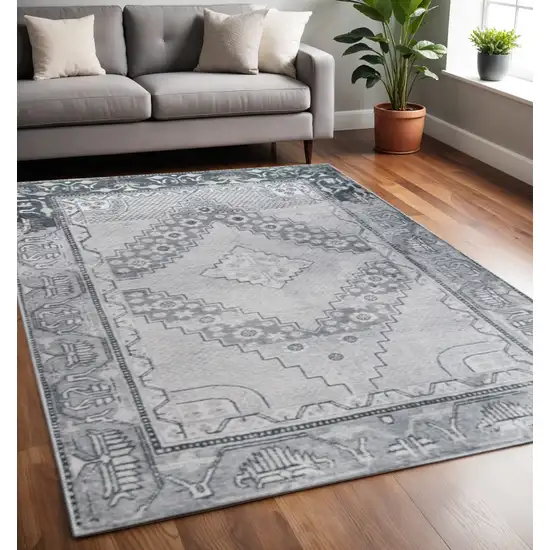Light Gray And Charcoal Geometric Distressed Area Rug Photo 1