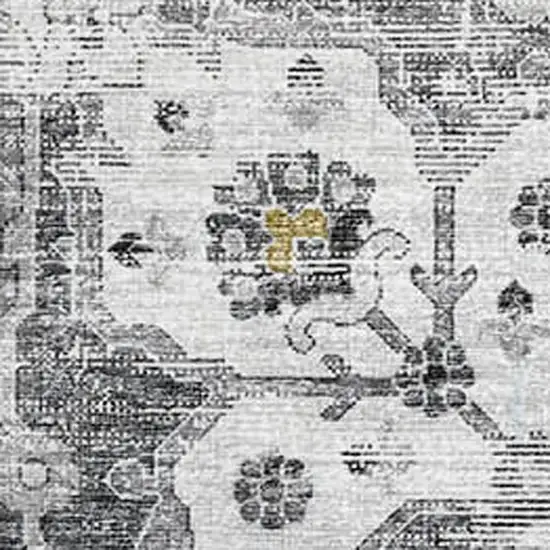 Light Gray Ivory And Gold Floral Medallion Washable Area Rug With UV Protection Photo 4