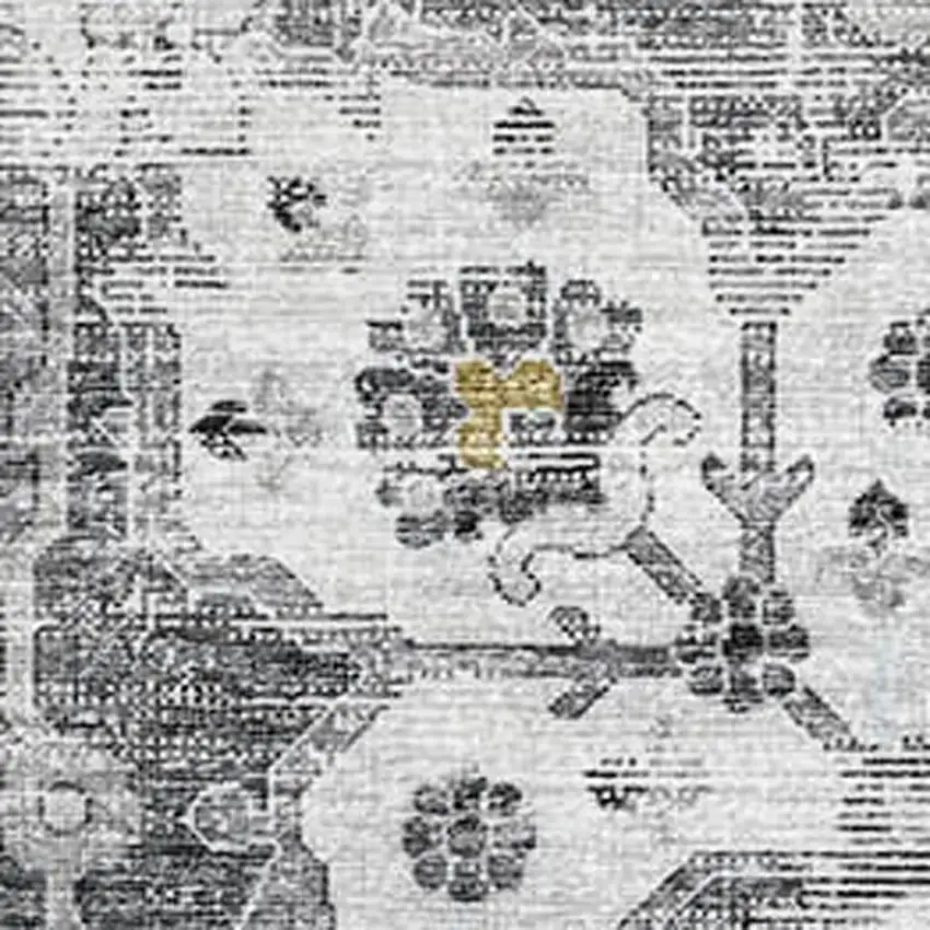 Light Gray Ivory And Gold Floral Medallion Washable Area Rug With UV Protection Photo 4
