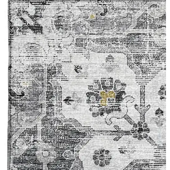 Light Gray Ivory And Gold Floral Medallion Washable Area Rug With UV Protection Photo 5